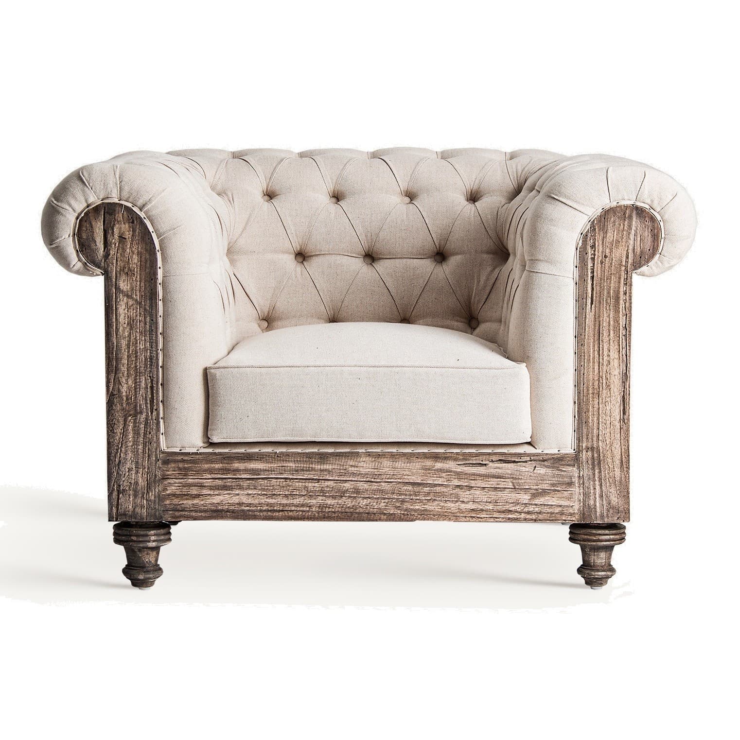 Estila Luxusné béžové vintage kreslo Gretchen v chesterfield štýle s drevenou konštrukciou 113 cm