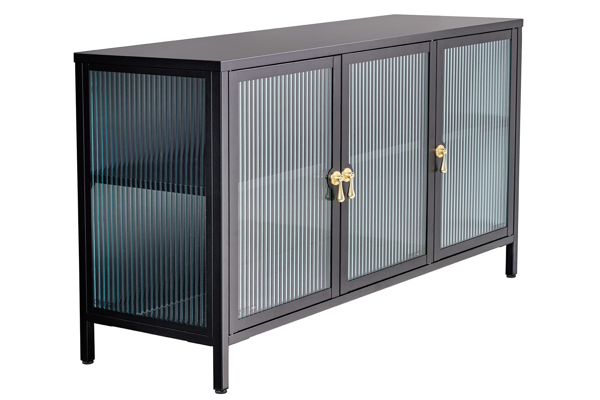 Estila Moderný industriálny sklenený príborník Industria Durante s rebrovaným dizajnom a tromi dvierkami 105 cm