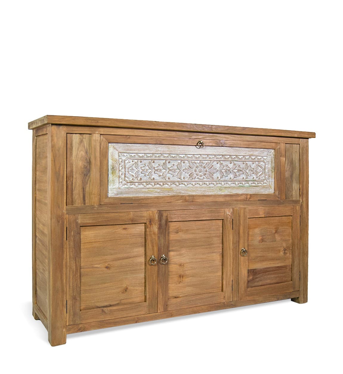 Estila Luxusný masívny vysoký príborník Calladia v prírodnej svetlej hnedej farbe s orientálnym florálnym ornamentom 110 cm