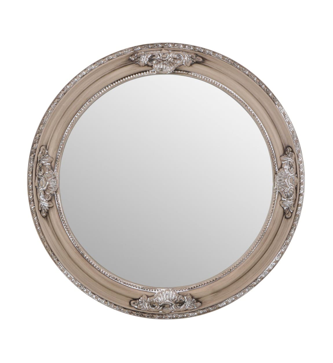 Estila Dizajnové okrúhle provensalské zrkadlo v béžovej farbe so striebornými detailmi 58 cm