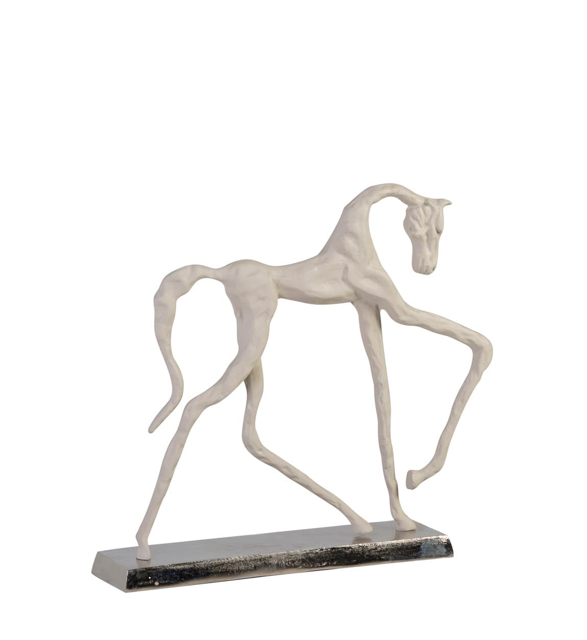 Estila Moderná surrealistická soška koňa Zaldibat v bielej farbe z kovovej zliatiny 56 cm
