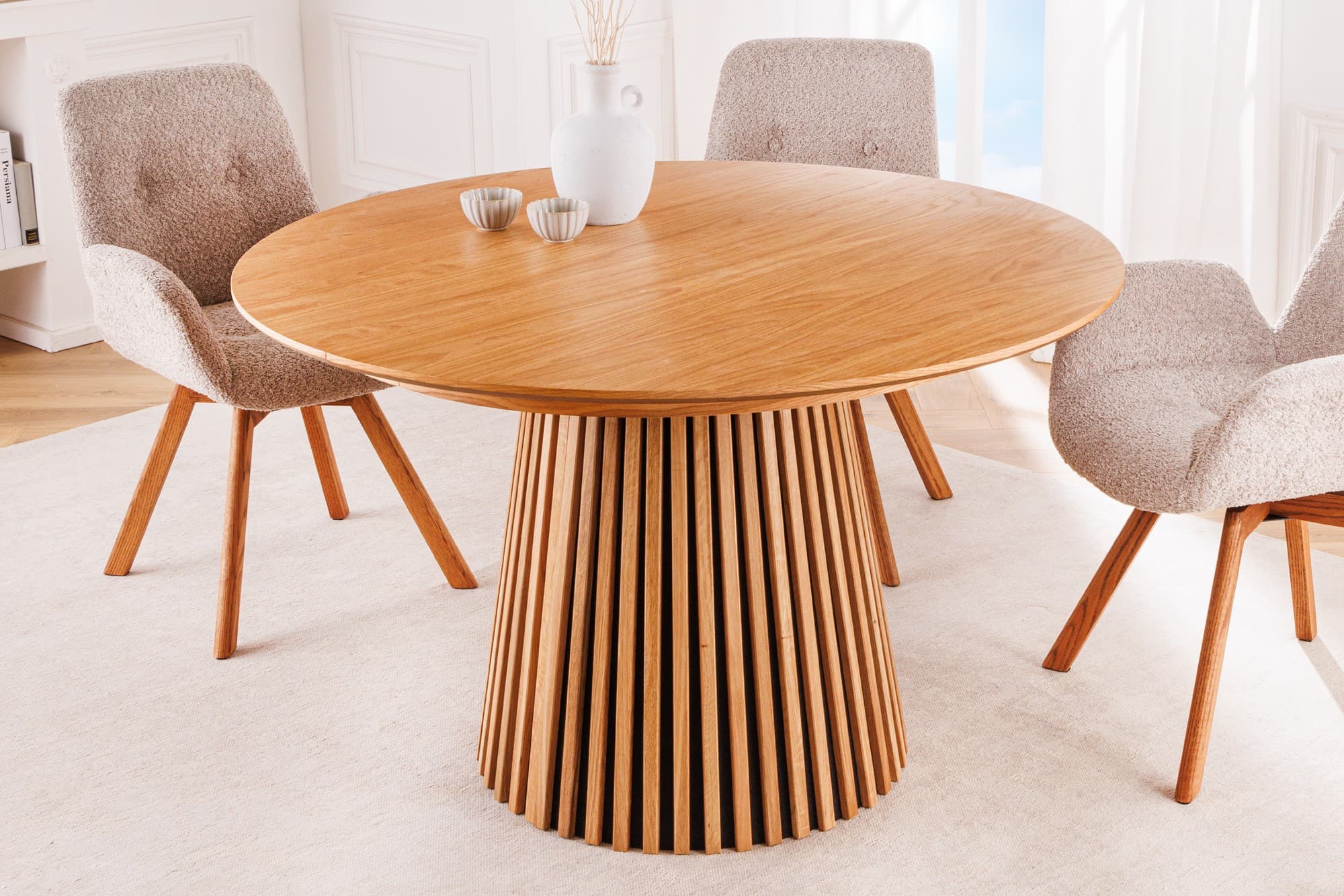 Estila Moderný svetlohnedý jedálenský stôl Davidson okrúhly rozkladací 120-200cm 1
