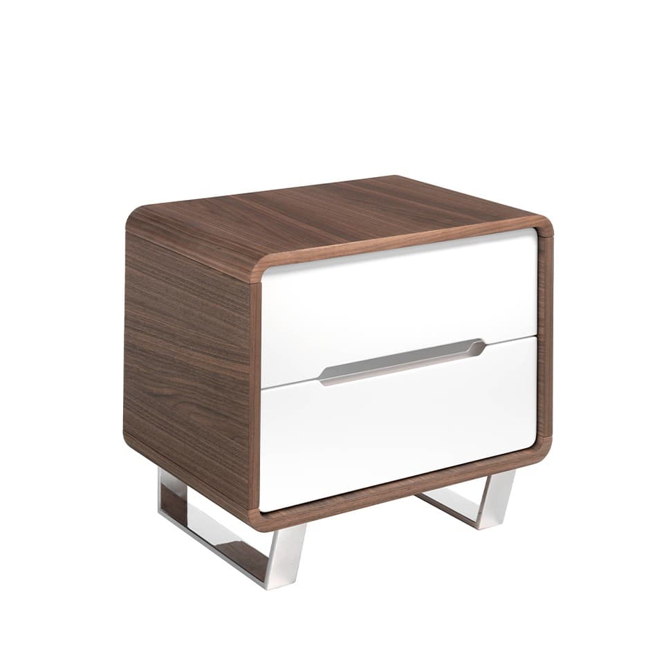Estila Luxusný moderný nočný stolík Bianco Noce s úložným priestorom v orechovej hnedej a bielej farbe s chrómovými detailmi 55 cm 1