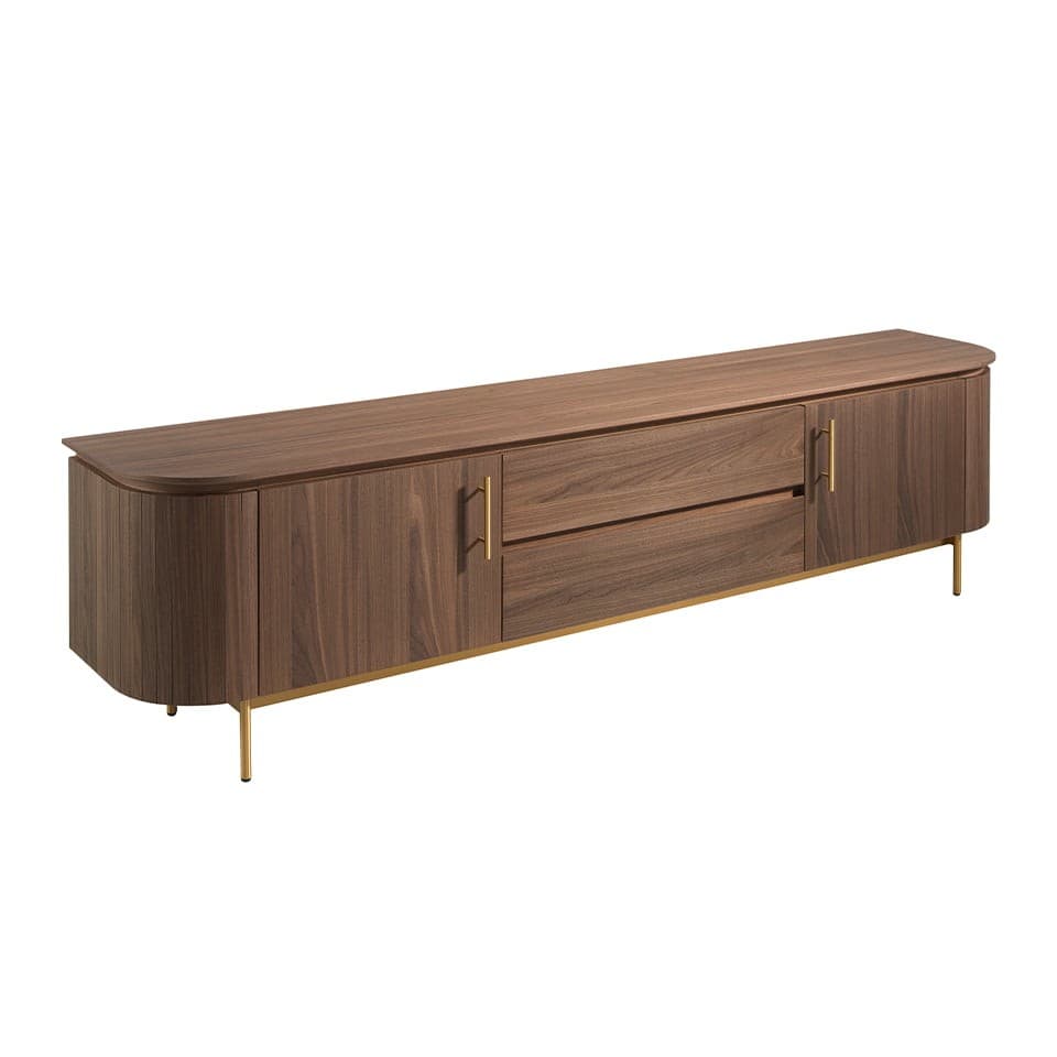 Estila Luxusný art deco TV stolík Vita Naturale z hnedého orechového dreva so zlatými detailmi s s dvomi skrinkami a zásuvkami 180 cm 1