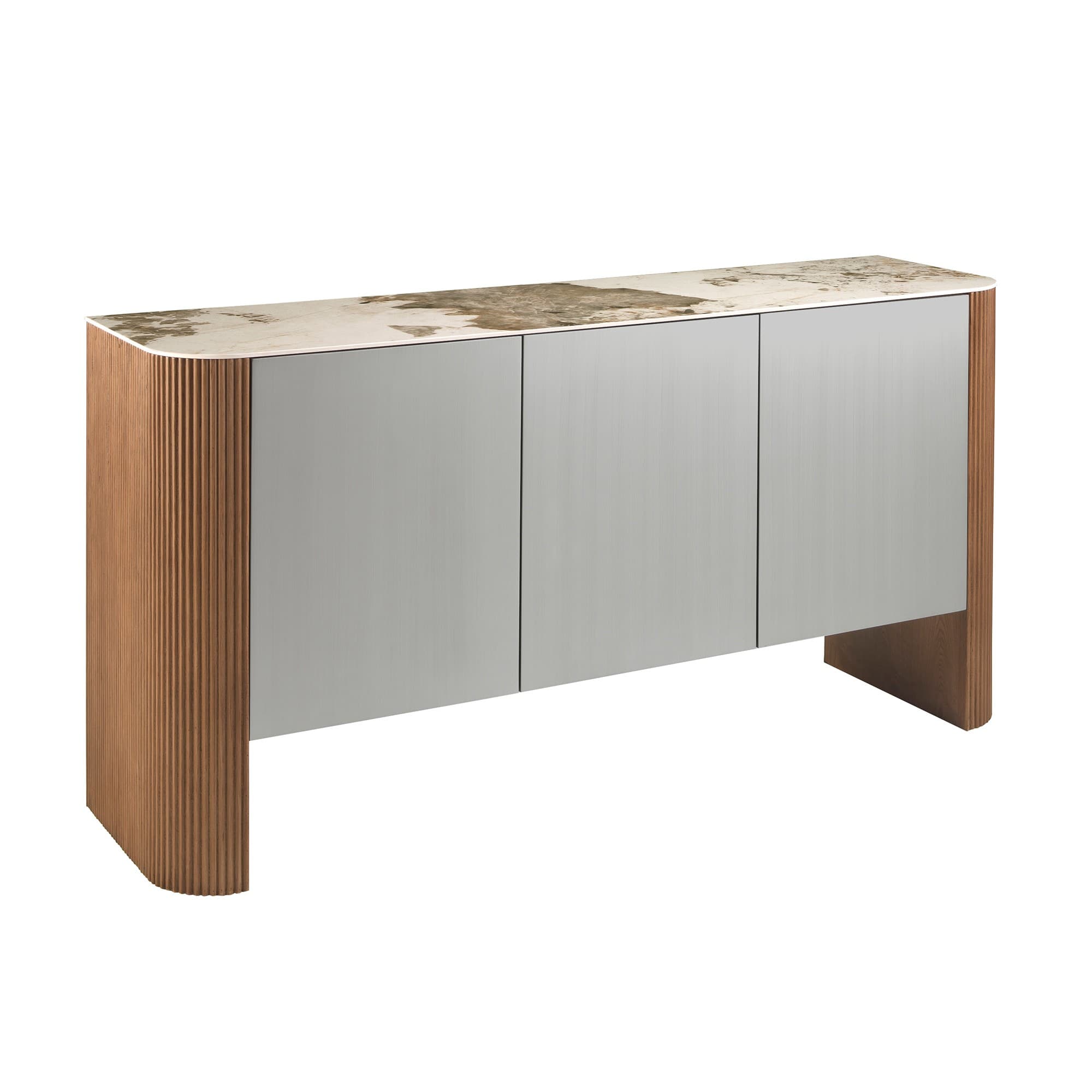 Estila Luxusný art deco príborník Esté s tromi dvierkami v oblačnej sivej farbe a mramorovou vrchnou doskou 160 cm