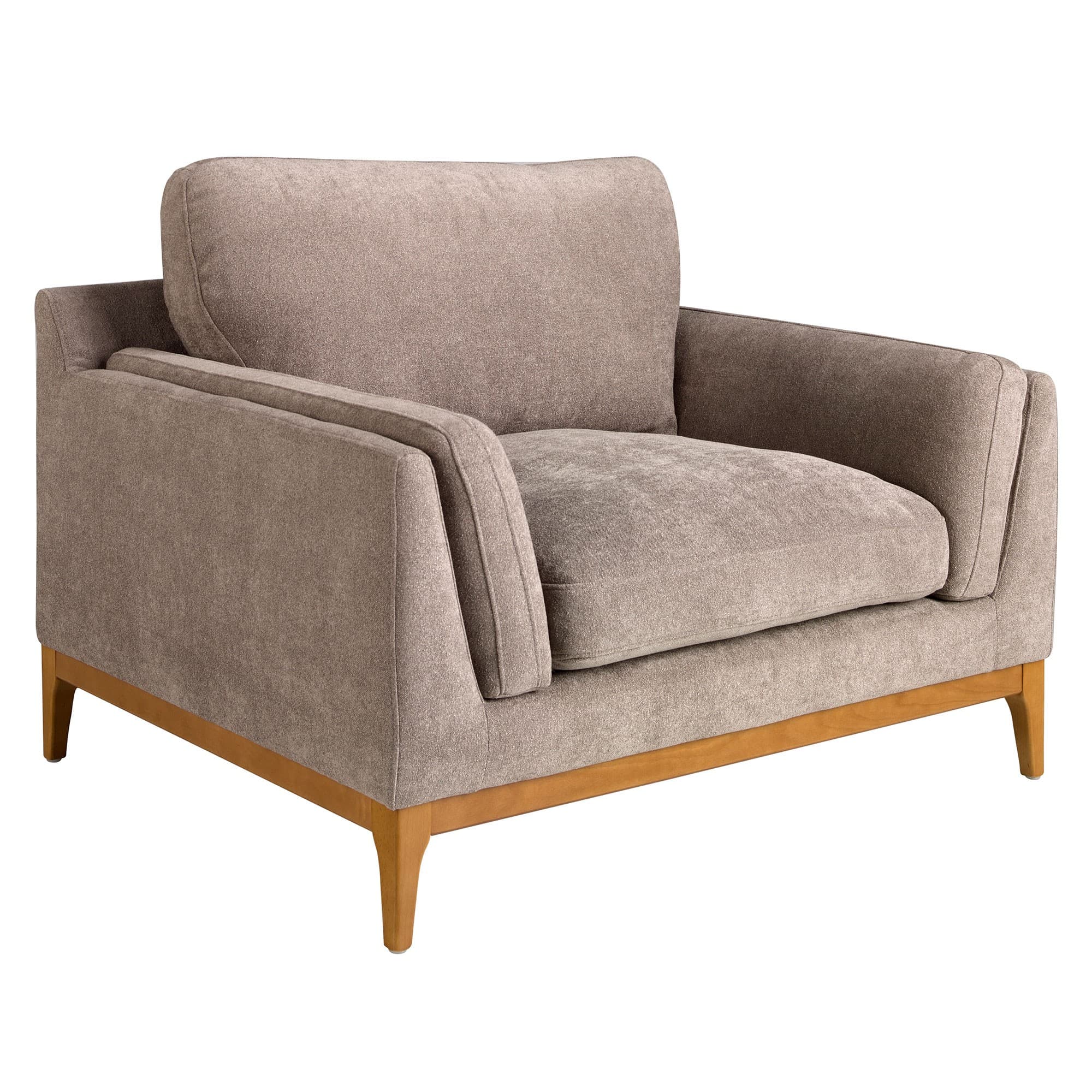 Estila Luxusné moderné kreslo Vita Naturale s retro nádychom s drevenými nožičkami a textilným hnedo sivým poťahom 123 cm