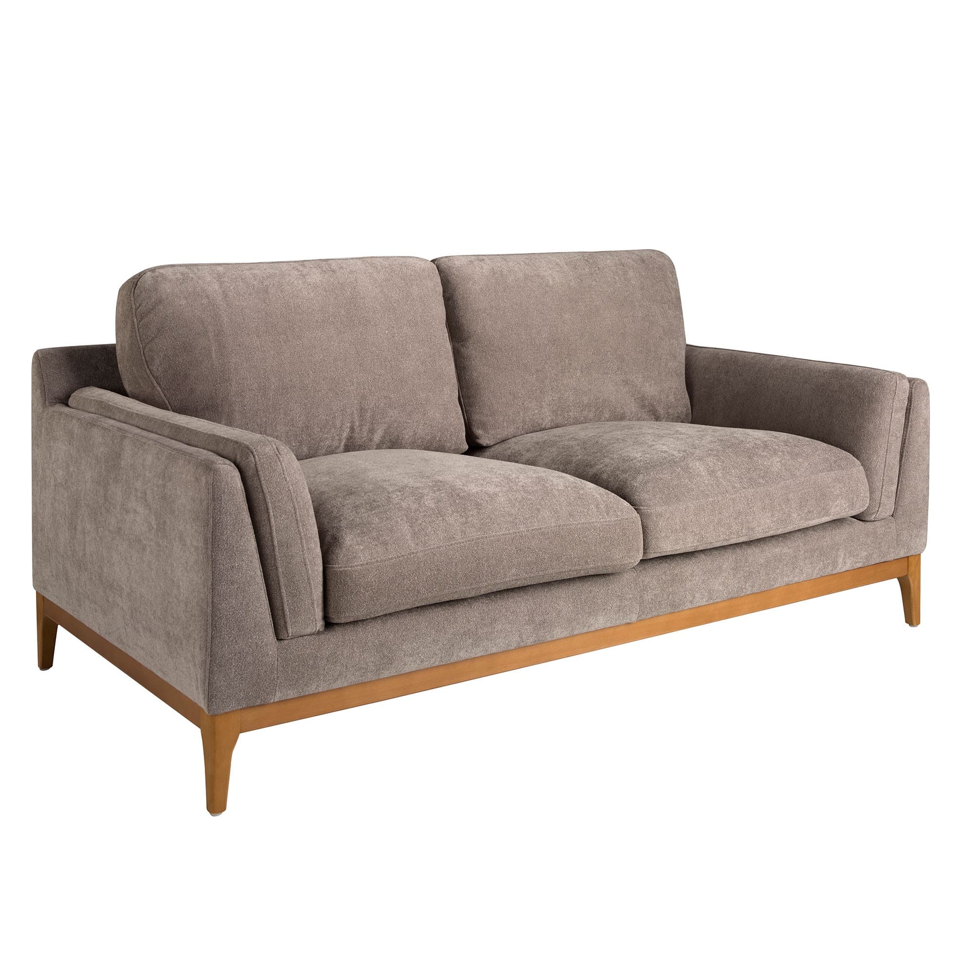 Estila Luxusná moderná čalúnená dvojsedačka Vita Naturale s retro nádychom s drevenými nožičkami a textilným poťahom hnedo sivá 195 cm 1