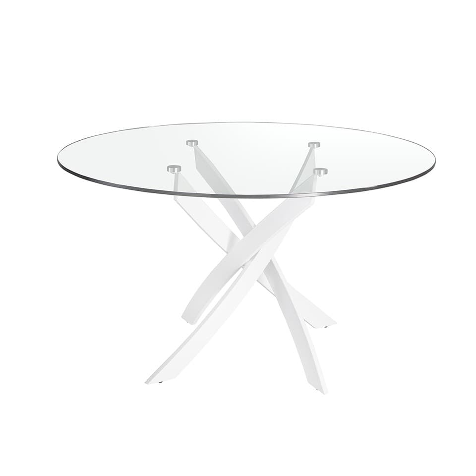 Estila Luxusný sklenený okrúhly jedálenský stôl Urbano s bielymi dizajnovými prekríženými nožičkami 110 cm / 120 cm / 130 cm /140 cm 1