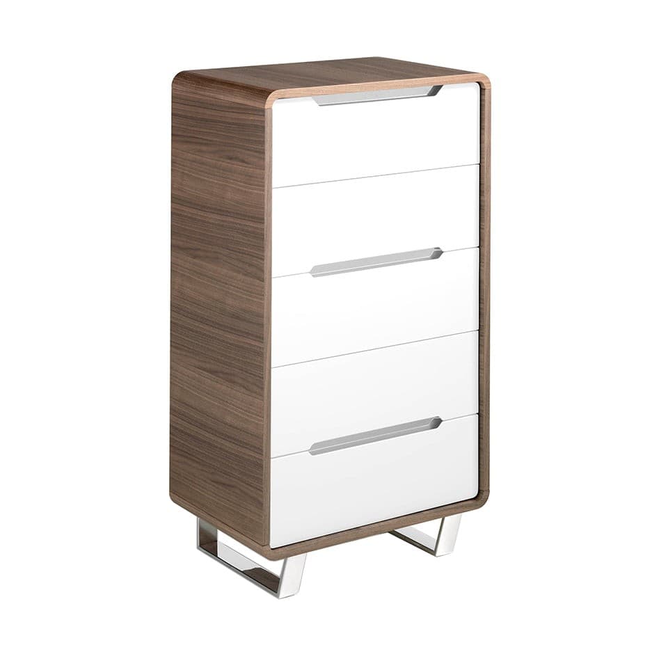 Estila Luxusná moderná komoda Bianco Noce v orechovej hnedej farbe s piatimi bielymi zásuvkami 108 cm