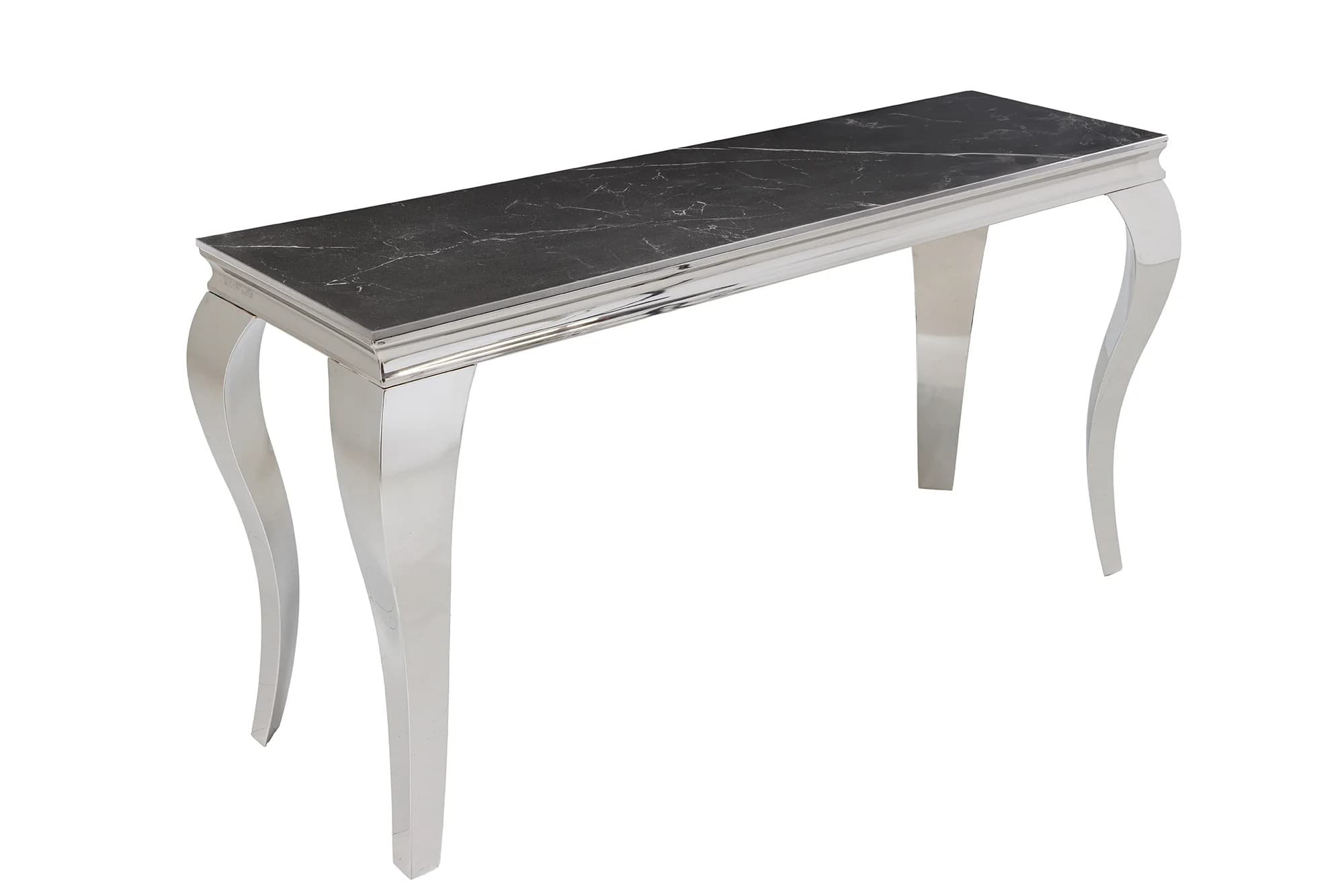 Estila Štýlový chromový moderný konzolový stolík Modern Barok s čiernou mramorovou doskou 140 cm