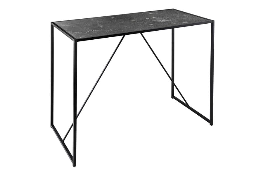 Estila Moderný industriálny čierny barový stôl Industria Marble s kovovu podstavou a vrchnou doskou s mramorovým dizajnom 105 cm