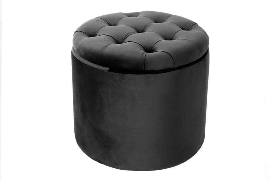 Estila Dizajnová tmavá sivá taburetka Modern Barock okrúhleho tvaru v glamour štýle so zamatovým poťahom s úložným priestorom 50cm 1