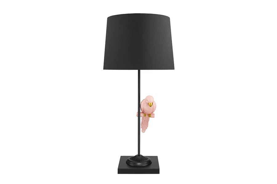 Estila Dizajnová stolná lampa Parrot so štvorcovou podstavou a dekoráciou v podobe ružového papagája 75 cm