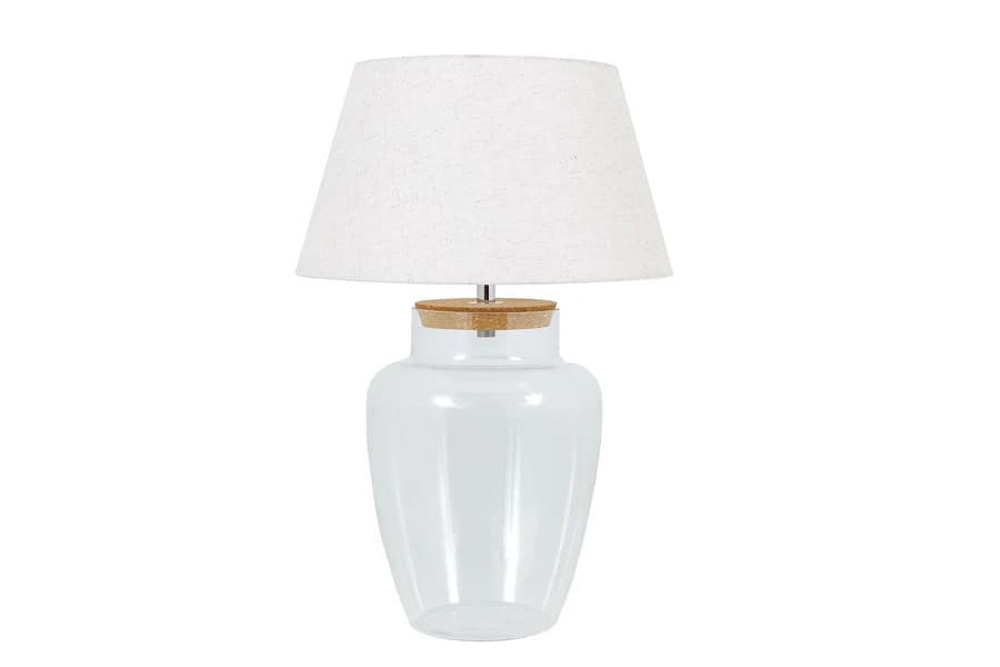Estila Štýlová sklenená stolná lampa Clasico s nohou v podobe nádoby s valcovým bielym tienidlom 80 cm