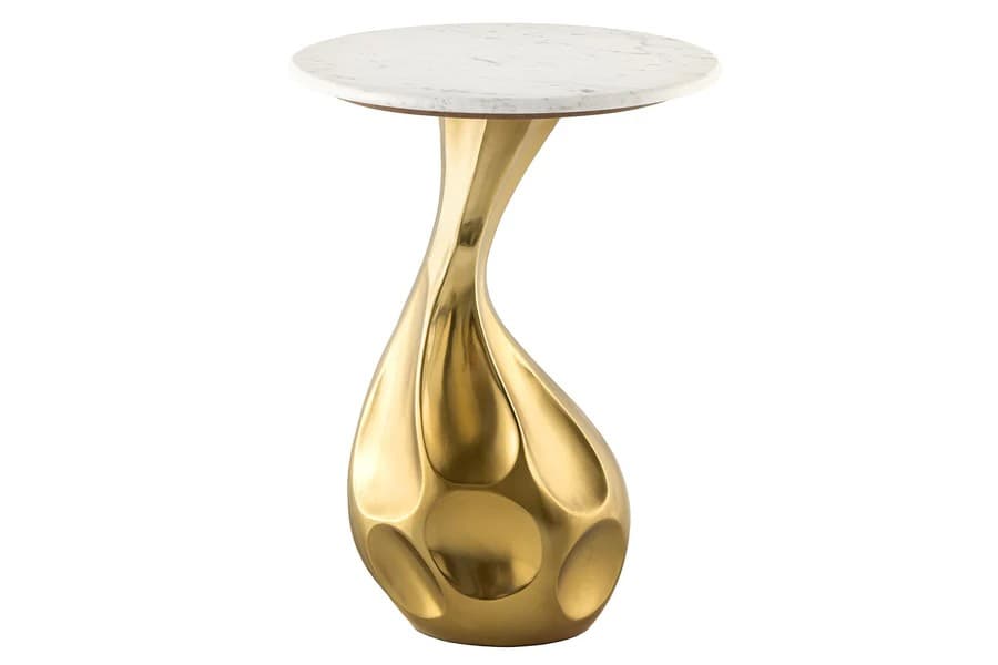 Estila Štýlový art deco príručný stolík Tear s plastickou zlatou nohou a okrúhlou mramorovou doskou 60 cm 1