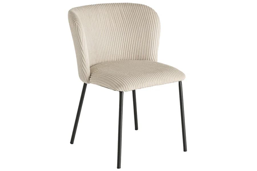 Estila Dizajnová retro jedálenská stolička Olive v béžovo krémovej farbe s vrúbkovaným poťahom a čiernymi nožičkami 75 cm 1
