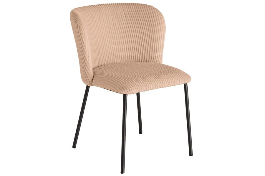 Estila Dizajnová retro jedálenská stolička Olive v marhuľovej farbe s vrúbkovaným poťahom s čiernymi nožičkami 75 cm