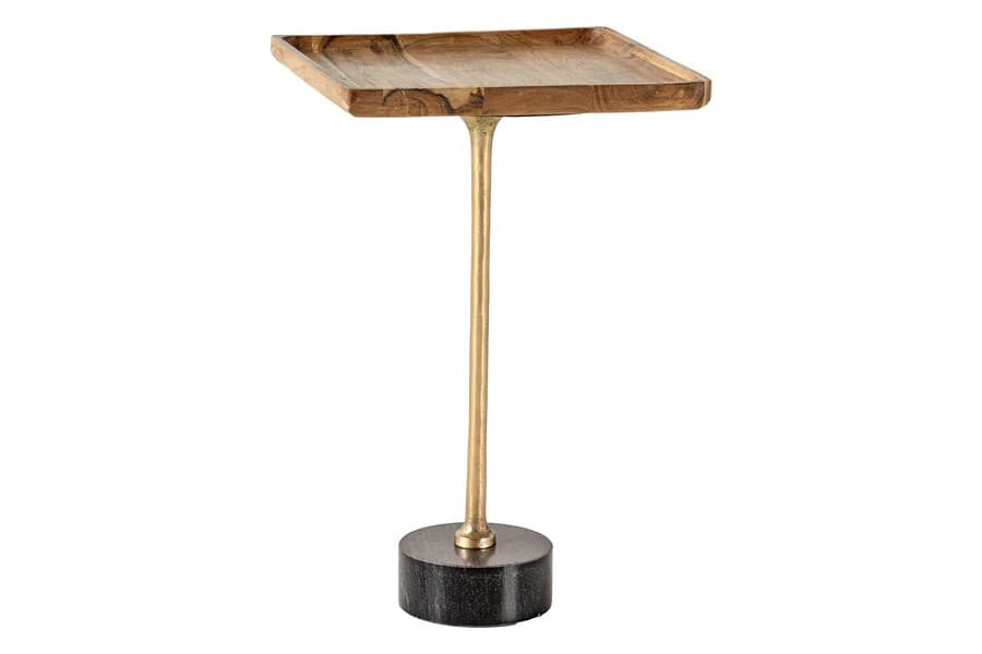 Estila Štýlový art deco štvorcový príručný stolík Akina z masívneho hnedého dreva a čierneho mramoru 55 cm 1