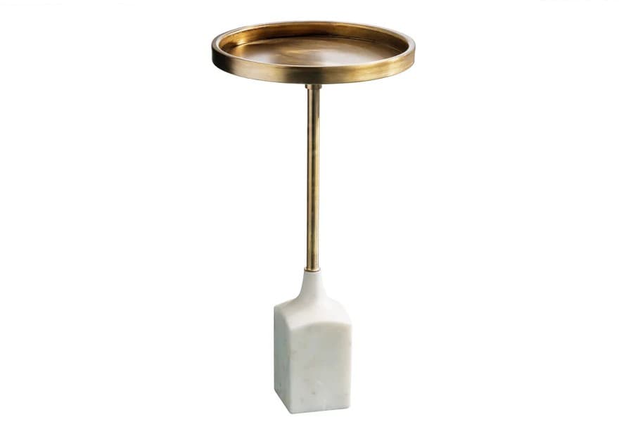 Estila Dizajnový okrúhly art deco zlatý príručný stolík Akina z kovu s bielou mramorovou podstavou 55 cm