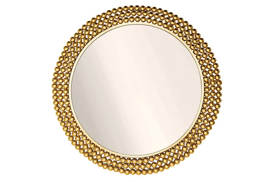 Estila Dizajnové glamour okrúhle nástenné zrkadlo Miny so zlatým perlovým kovovým rámom 76 cm