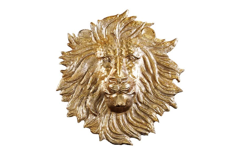 Estila Dizajnová art deco nástenná dekorácia Lion z kovu v podobe leva v zlatej farbe s glamour nádychom 58 cm