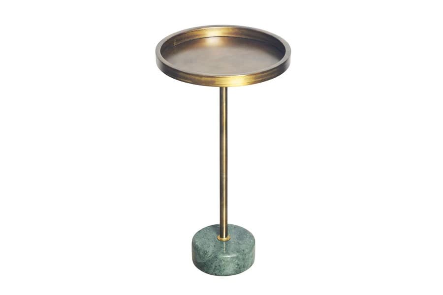 Estila Dizajnový art deco okrúhly kovový príručný stolík Akina v zlatej farbe s mramorovou zelenou podstavou 56 cm 1