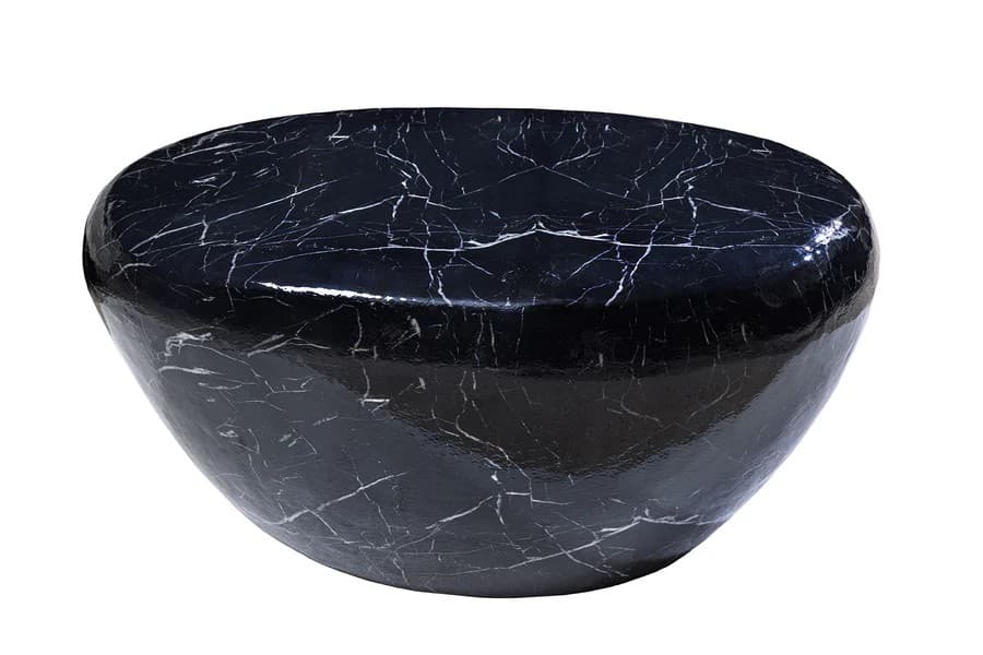 Estila Štýlový konferenčný stolík Stone v čiernej farbe v atypickom tvare s mramorovým dizajnom z kovu 76 cm