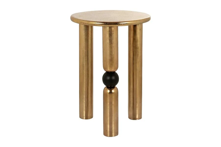 Estila Moderný art deco okrúhly kovový príručný stolík Bullet v zlatej farbe s čiernym detailom gule 54 cm