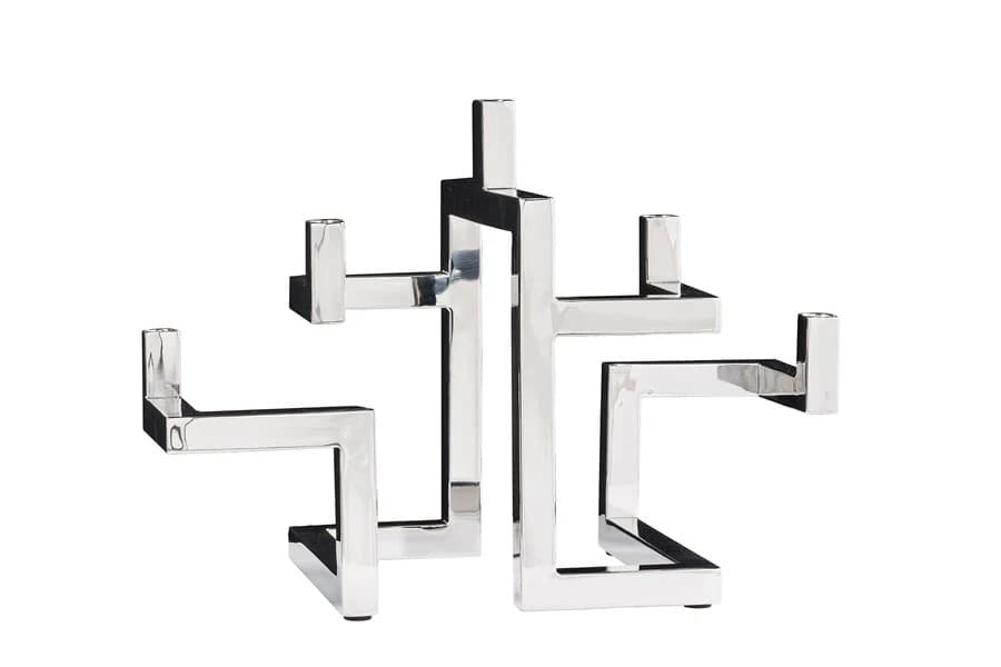 Estila Dizajnový art deco kovový strieborný svietnik Flames s piatimi držiakmi na sviečky 51 cm