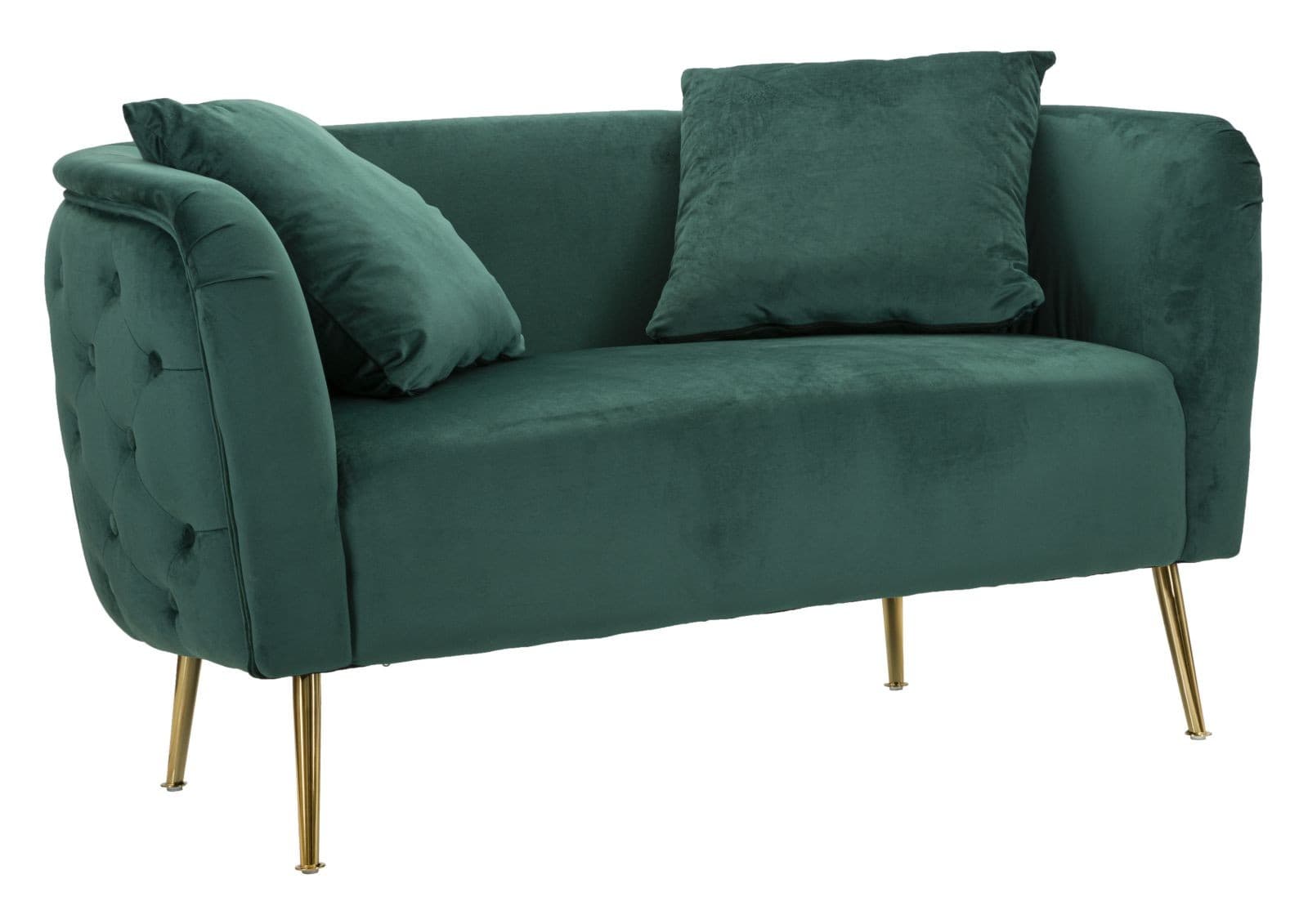 Estila Art deco dvojmiestna obdĺžniková čalúnená smaragdová sedačka Zeran so zamatovým poťahom a zlatými kovovými nožičkami 127 cm