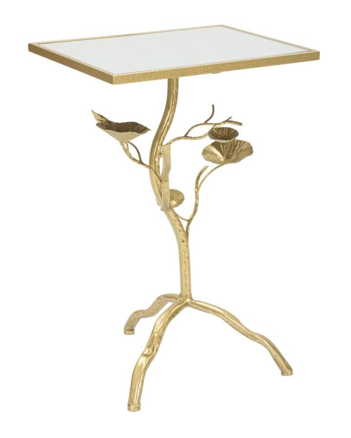 Estila Dizajnový glamour príručný stolík Natura Elegante so zlatou konštrukciou s florálnym zdobením a zrkadlovou doskou 60 cm