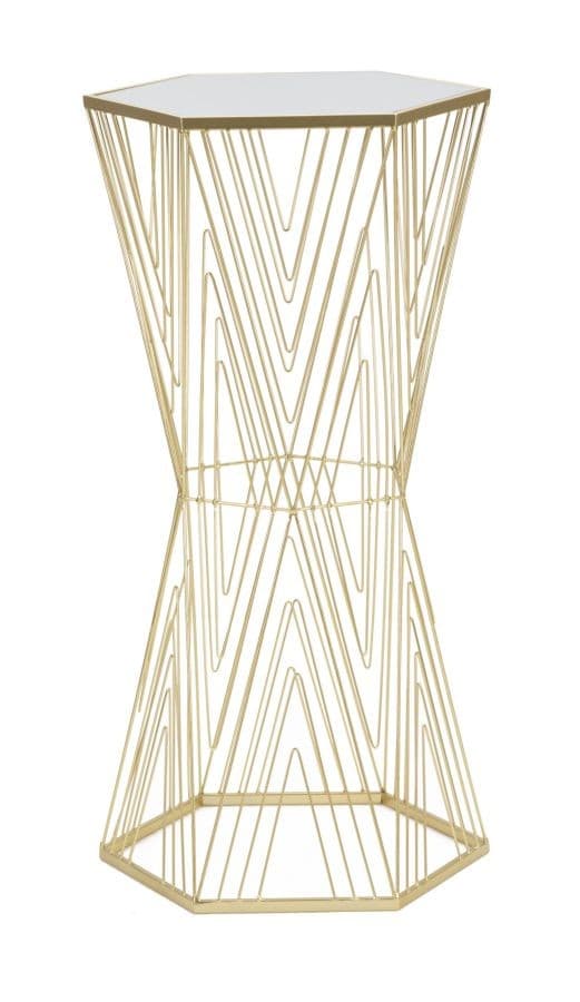 Estila Dizajnový glamour šesťuholníkový príručný stolík Dimension so zrkadlovou doskou a geometrickou podstavou v zlatej farbe 80 cm 1