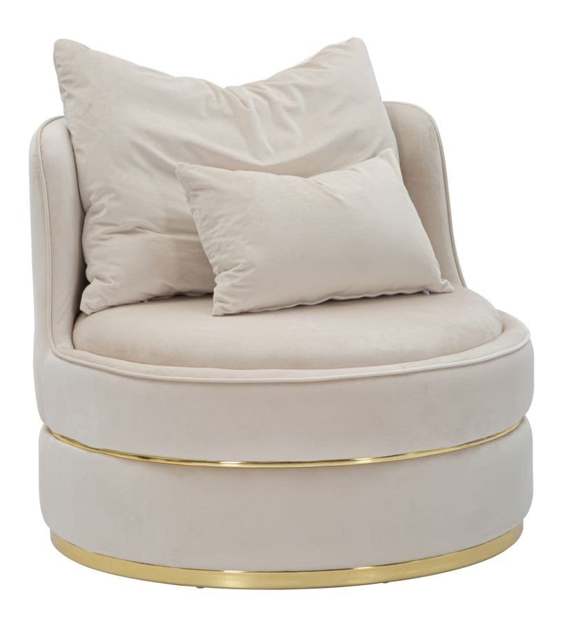 Estila Dizajnové kreslo Prestige v glamour štýle okrúhleho tvaru v béžovej farbe s dvoma vankúšmi 84 cm 1