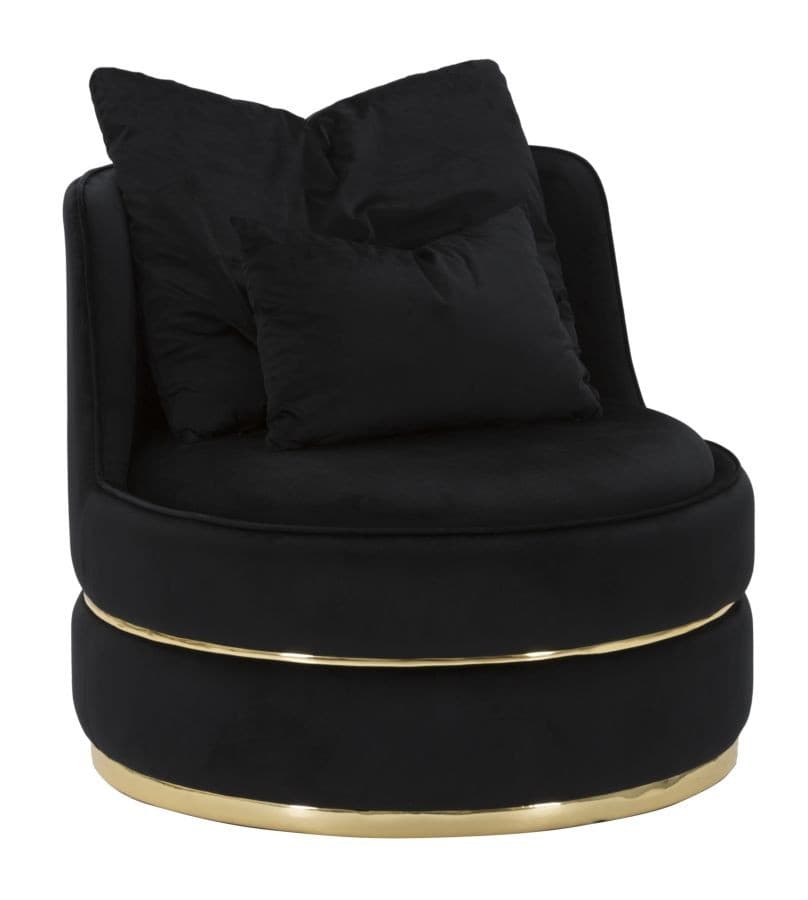 Estila Dizajnové glamour kreslo Prestige čalúnené čiernou látkou v glamour štýle s dvoma vankúšmi 84 cm