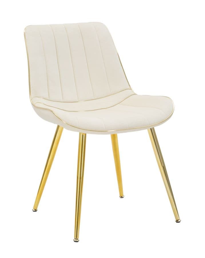 Estila Art deco čalúnená prešívaná krémová jedálenská stolička Asen so zamatovým poťahom so zlatými kovovými nožičkami 79 cm 1
