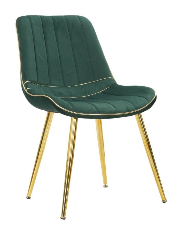 Estila Art deco čalúnená prešívaná smaragdová jedálenská stolička Asen so zlatými kovovými nožičkami 79 cm