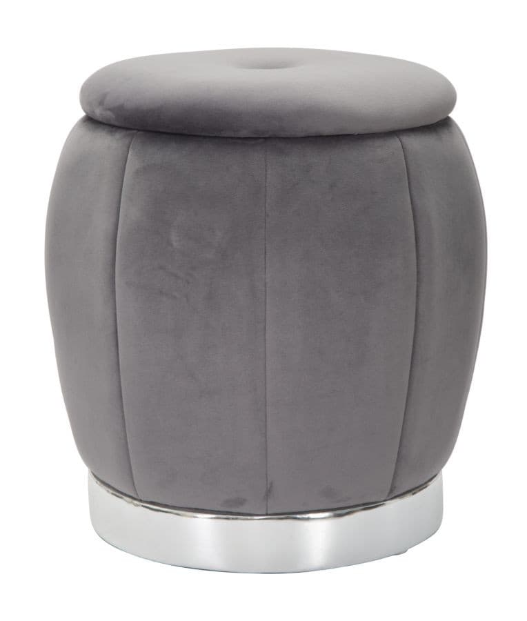 Estila Dizajnová sivá art deco taburetka Zucca s úložným priestorom a zamatovým poťahom so striebornou podstavou 43 cm