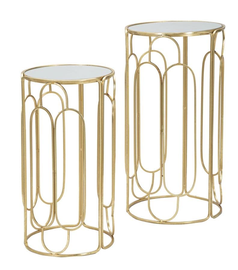 Estila Art deco sada zlatých kovových okrúhlych príručných stolíkov Ameria s vrchnou zrkadlovou doskou 70 cm 1