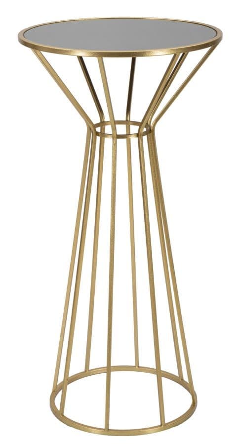 Estila Art deco okrúhly zlatý kovový príručný stolík Melinda s nohou s tyčami a vrchnou sklenenou lesklou doskou 100 cm