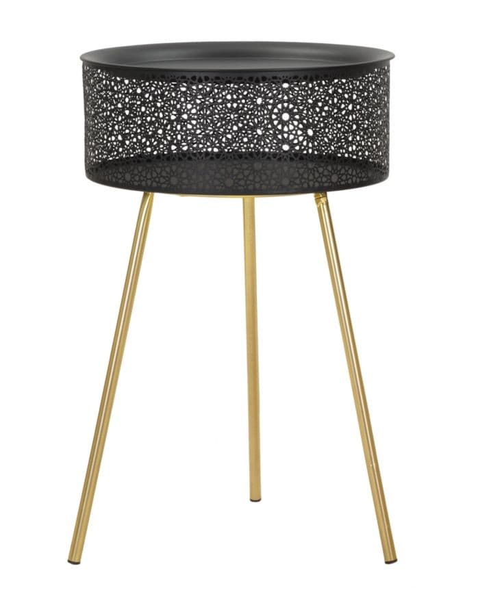 Estila Dizajnový glamour čierny príručný stolík Noir s úložným priestorom so zlatými nožičkami 65 cm
