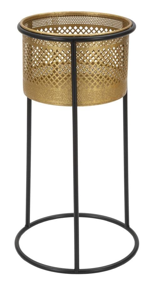 Estila Glamour okrúhly kvetináč Almira s čiernym kovovým rámom a perforovaným zlatým košíkom 50 cm
