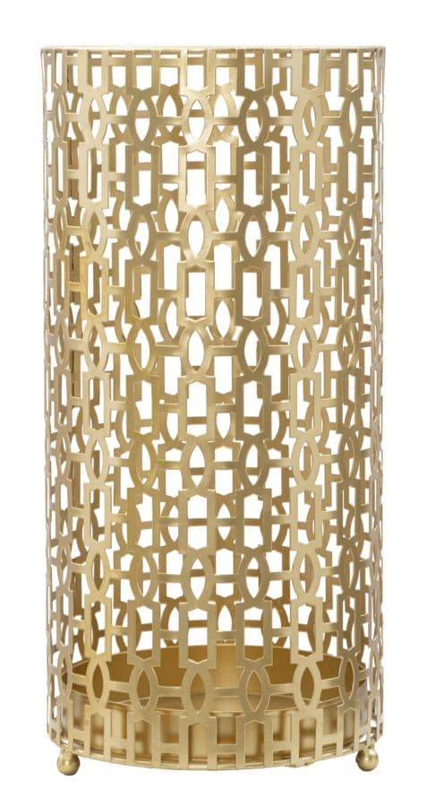 Estila Glamour okrúhly stojan na dáždniky Livia so zlatým kovovým rámom s geometrickými vzormi 47 cm