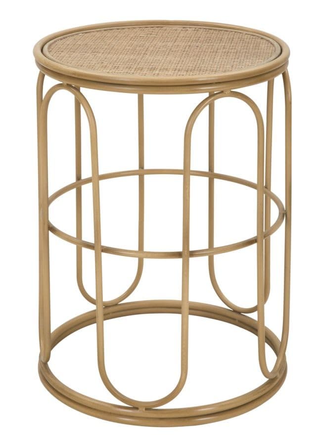 Estila Dizajnový moderný okrúhly príručný stolík Nairo z kovu v hnedej farbe s ratanovým výpletom 55 cm 1