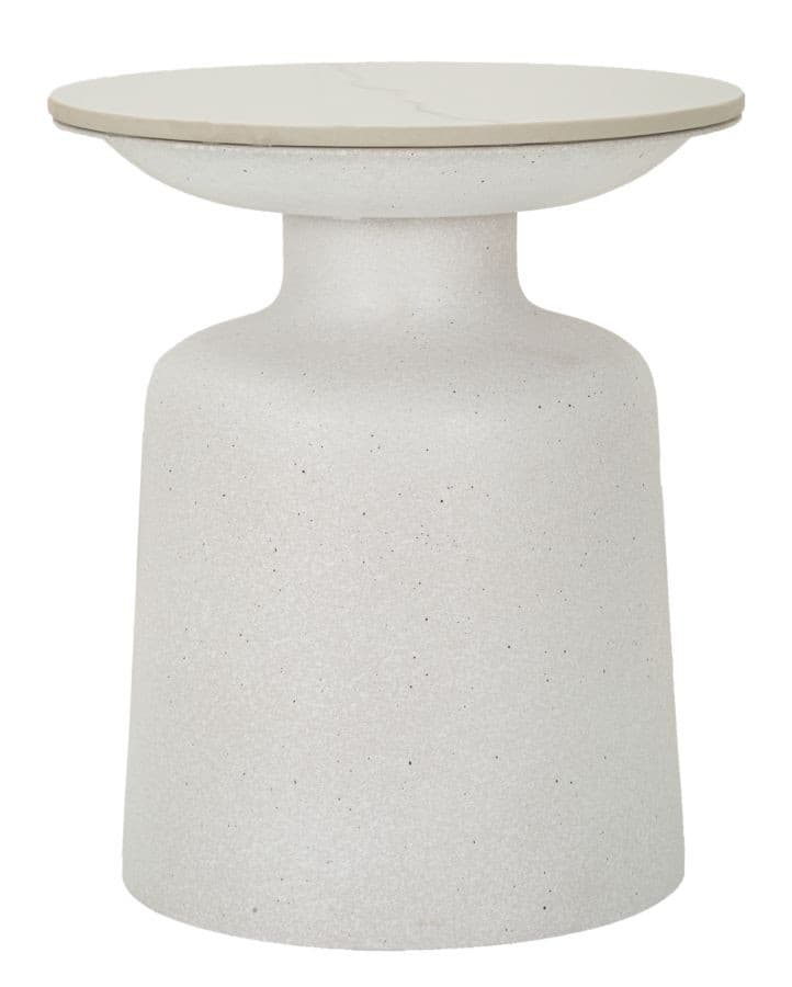 Estila Minimalistický dizajnový okrúhly biely príručný stolík Edal s valcovou nohou s mramorovým dizajnom z keramiky 47 cm