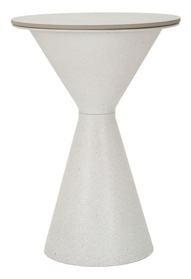 Estila Minimalistický dizajnový okrúhly biely príručný stolík Edal s kužeľovou nohou s mramorovým vzhľadom 63 cm