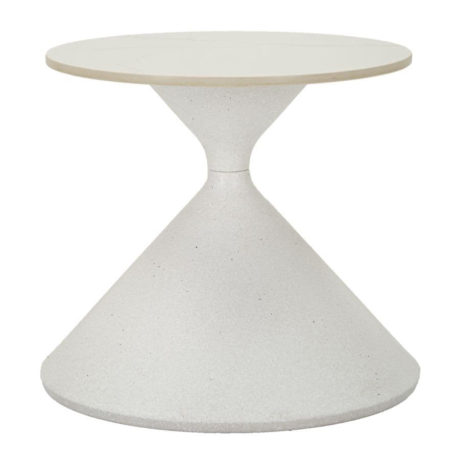 Estila Minimalistický okrúhly mramorový biely príručný stolík Edal z keramiky s kužeľovou nohou 42 cm