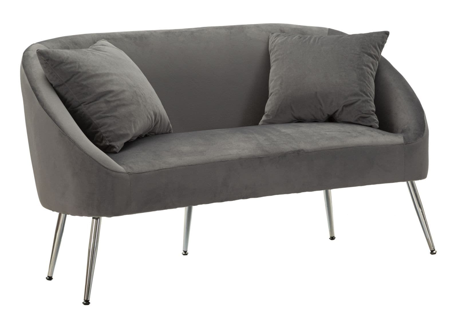 Estila Dizajnová art deco sedačka Cally s dvomi vankúšmi so zamatovým sivým poťahom a chrómovými nohami 137 cm