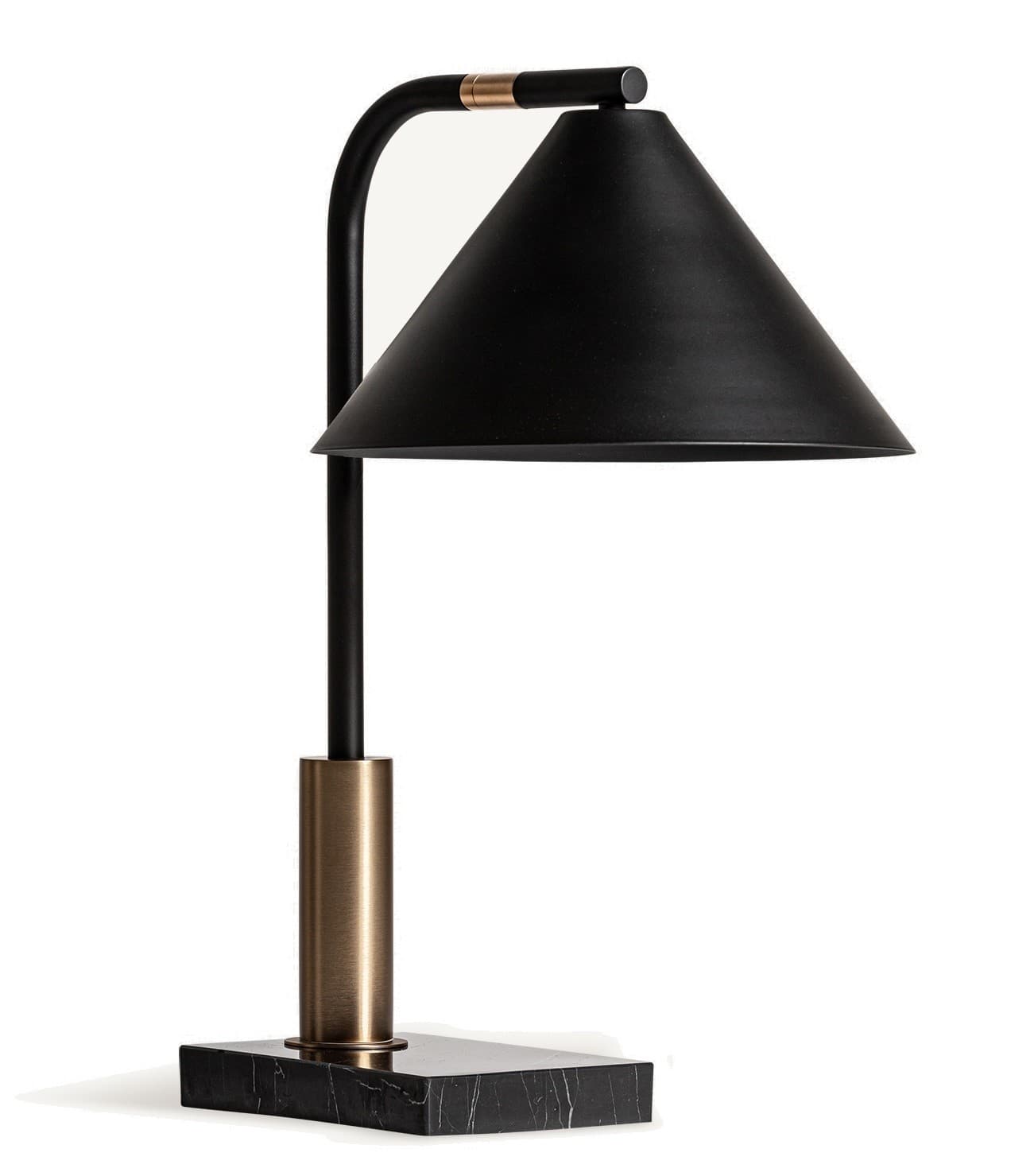 Estila Art deco stolná čierna matná lampa Zar s kovovým nastaviteľným tienidlom s čiernou mramorovou podstavou s bielymi žilkami 55 cm