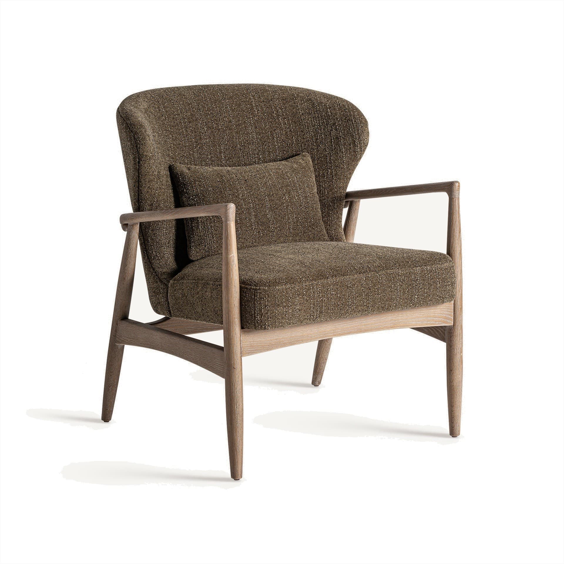 Estila Luxusné retro čalúnené kaki zelené kreslo Ulinop s drevenými hnedými nožičkami a opierkami na ruky 83 cm