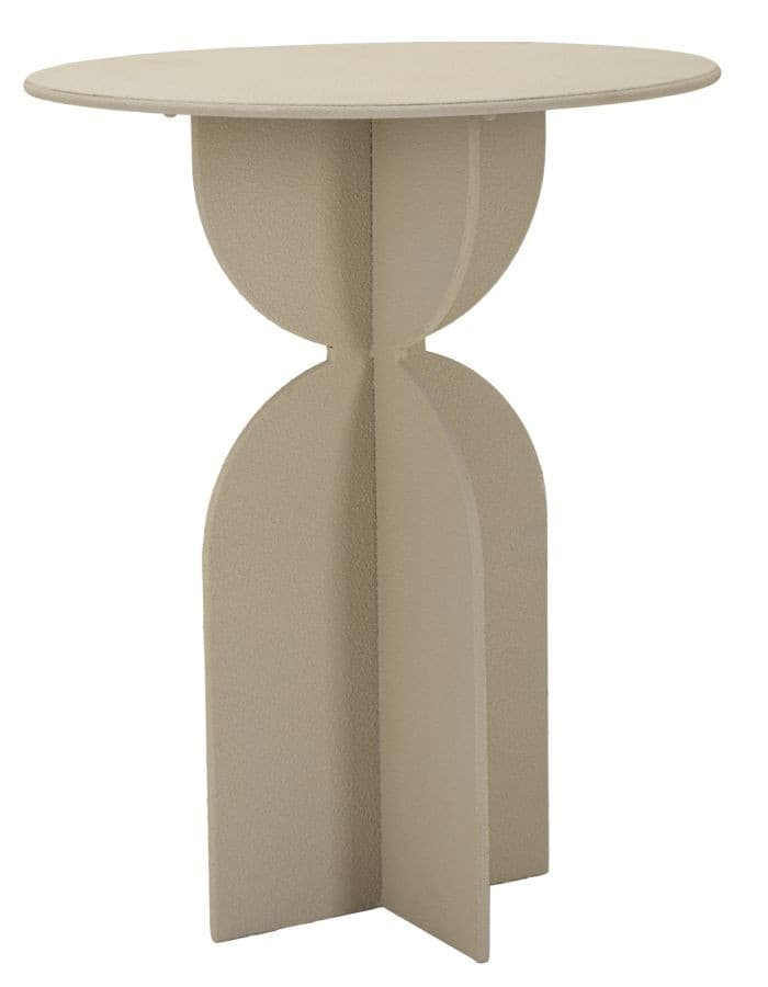 Estila Moderný okrúhly príručný stolík Agafay z kovu v pieskovej bielej farbe s dizajnovou štvorramennou nohou 58 cm